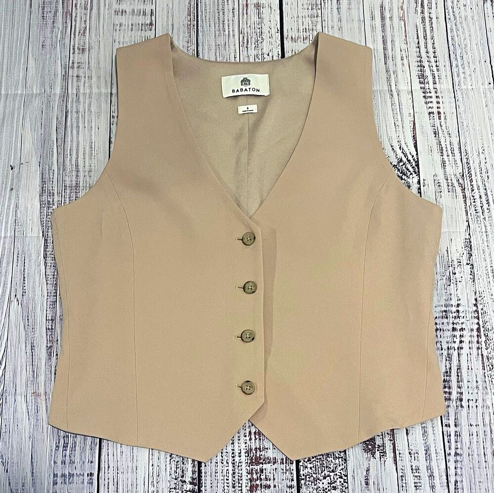 Aritzia Babaton Crepette Suit Vest Sand Beige Tan Button Front Tailored Size 6